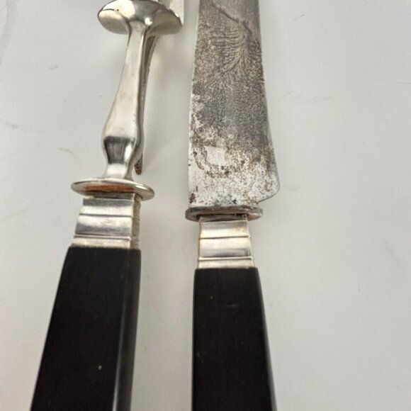 French Paris Silverplate RARE Ebony Two-Piece Carving Set Fork w/ Stand & Knife - Picture 6 of 16